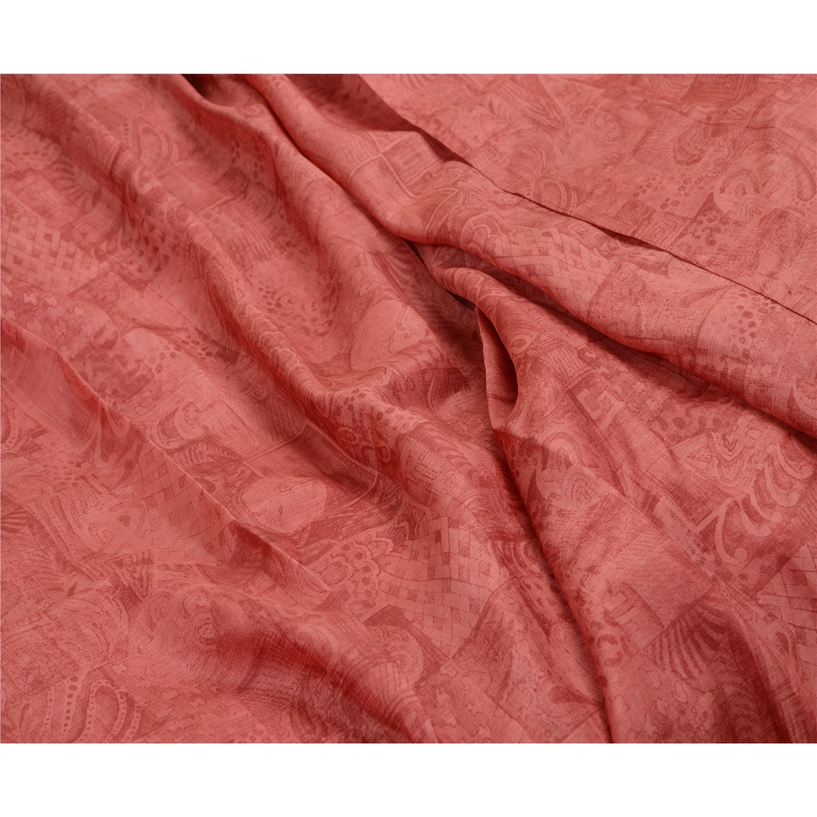 Sanskriti Vintage Sarees Dusty Pink Pure Silk Printed Sari Soft 5Yd Craft Fabric, PR-64195-Dusty Pink-Pure Silk-6