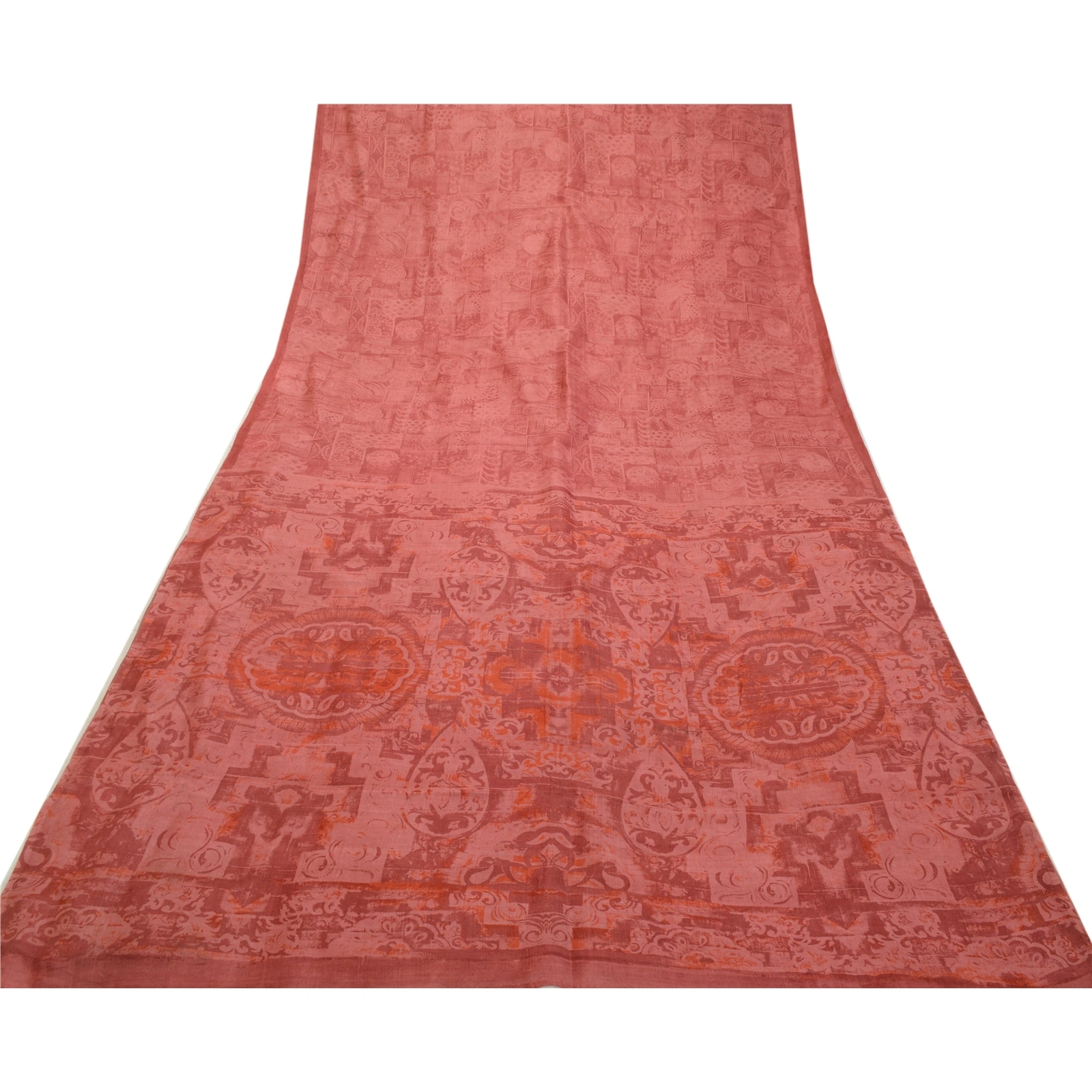 Sanskriti Vintage Sarees Dusty Pink Pure Silk Printed Sari Soft 5Yd Craft Fabric, PR-64195-Dusty Pink-Pure Silk-8