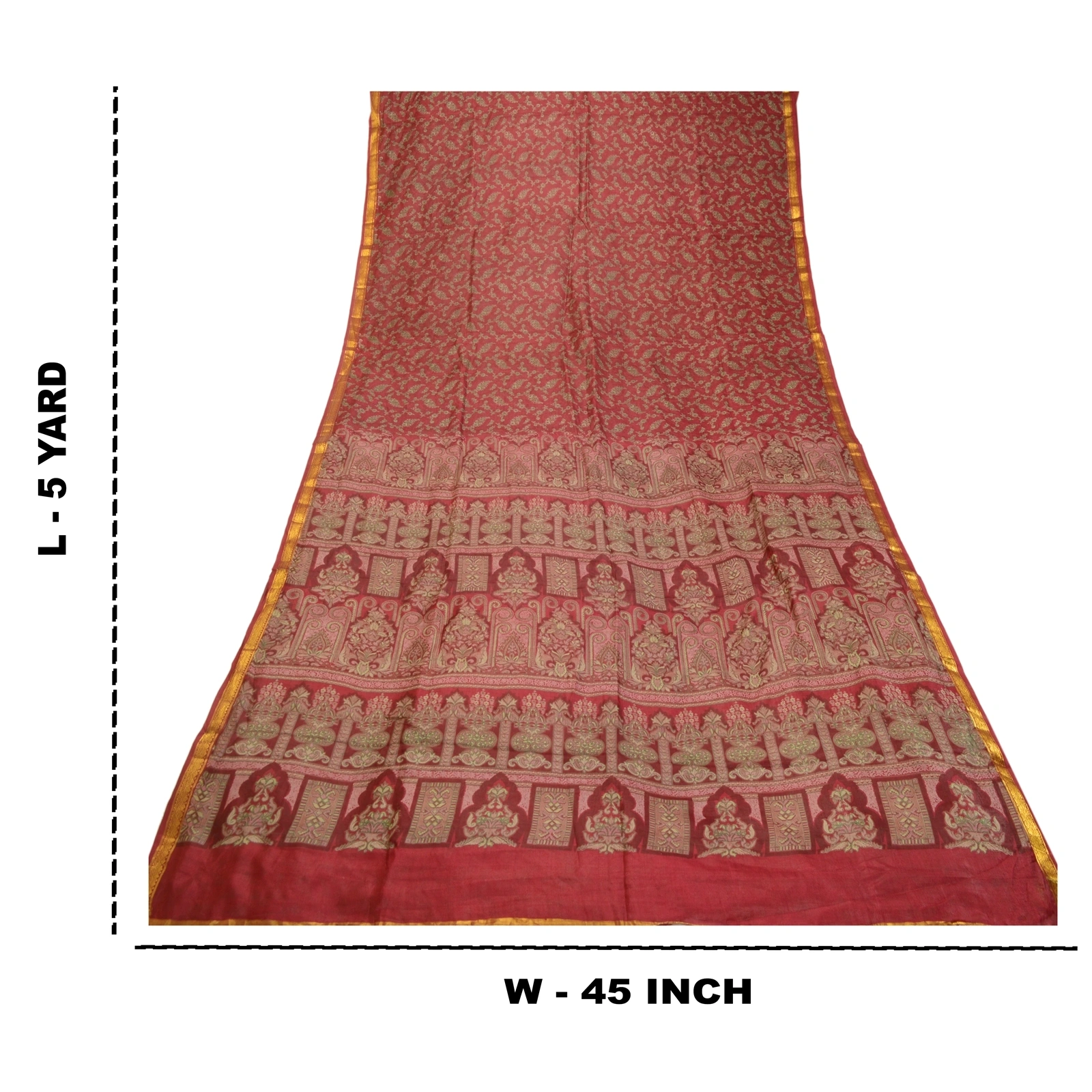 Sanskriti Vintage Sarees Red Zari Border Printed Pure Silk Sari 5Yd Craft Fabric, PR-64210-Dark Red-Pure Silk-8