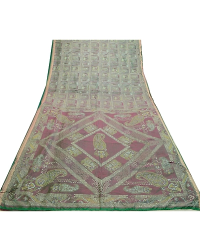 Sanskriti Vintage Sarees From India Green Printed Pure Silk Sari Craft Fabric, PR-64214-Green-Pure Silk-8