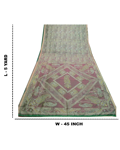 Sanskriti Vintage Sarees From India Green Printed Pure Silk Sari Craft Fabric, PR-64214-Green-Pure Silk-9