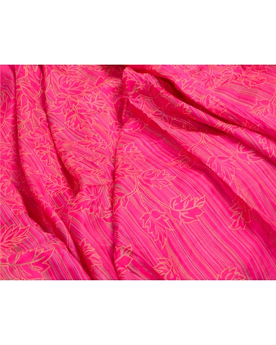 Sanskriti Vintage Sarees Hot-Pink Pure Silk Printed Sari Floral 5Yd Craft Fabric, PR-64218-Hot-Pink-Pure Silk-1