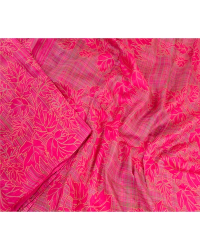 Sanskriti Vintage Sarees Hot-Pink Pure Silk Printed Sari Floral 5Yd Craft Fabric, PR-64218-Hot-Pink-Pure Silk-2