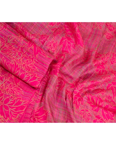Sanskriti Vintage Sarees Hot-Pink Pure Silk Printed Sari Floral 5Yd Craft Fabric, PR-64218-Hot-Pink-Pure Silk-3