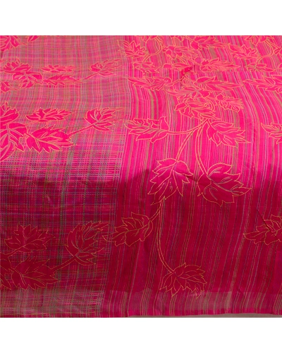 Sanskriti Vintage Sarees Hot-Pink Pure Silk Printed Sari Floral 5Yd Craft Fabric, PR-64218-Hot-Pink-Pure Silk-4