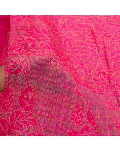 Sanskriti Vintage Sarees Hot-Pink Pure Silk Printed Sari Floral 5Yd Craft Fabric, PR-64218-Hot-Pink-Pure Silk-6
