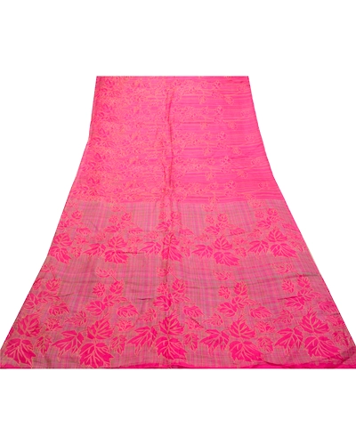 Sanskriti Vintage Sarees Hot-Pink Pure Silk Printed Sari Floral 5Yd Craft Fabric, PR-64218-Hot-Pink-Pure Silk-8