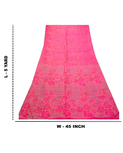 Sanskriti Vintage Sarees Hot-Pink Pure Silk Printed Sari Floral 5Yd Craft Fabric, PR-64218-Hot-Pink-Pure Silk-9