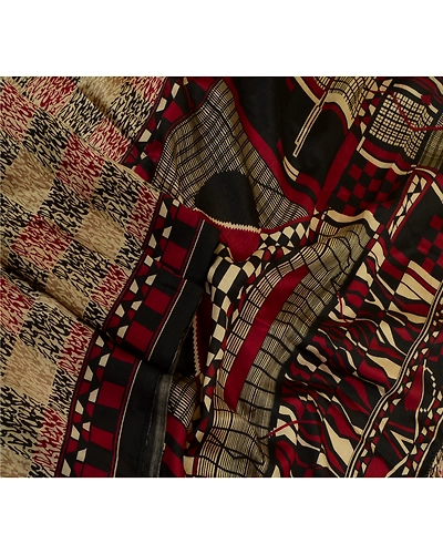 Sanskriti Vintage Sarees Multi Indian Pure Silk Abstract Print Sari Craft Fabric, PR-64227-Multi-Pure Silk-2