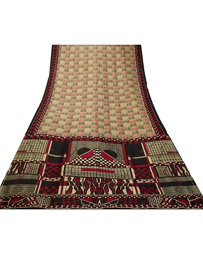 Sanskriti Vintage Sarees Multi Indian Pure Silk Abstract Print Sari Craft Fabric, PR-64227-Multi-Pure Silk-7