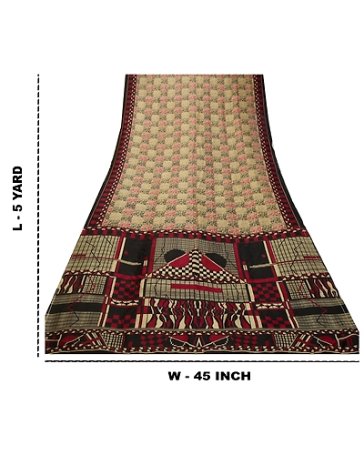 Sanskriti Vintage Sarees Multi Indian Pure Silk Abstract Print Sari Craft Fabric, PR-64227-Multi-Pure Silk-8