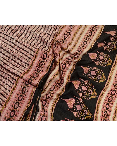 Sanskriti Vintage Sarees Ivory 100% Pure Silk Printed Sari 5Yd Soft Craft Fabric, PR-64231-Ivory-Pure Silk-2