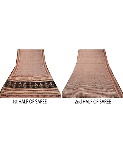 Sanskriti Vintage Sarees Ivory 100% Pure Silk Printed Sari 5Yd Soft Craft Fabric, PR-64231-Ivory-Pure Silk-4