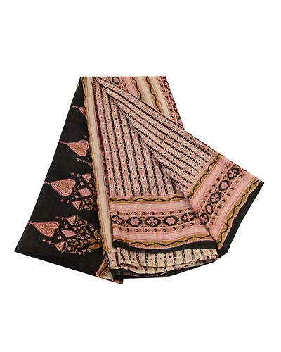 Sanskriti Vintage Sarees Ivory 100% Pure Silk Printed Sari 5Yd Soft Craft Fabric, PR-64231-Ivory-Pure Silk-6