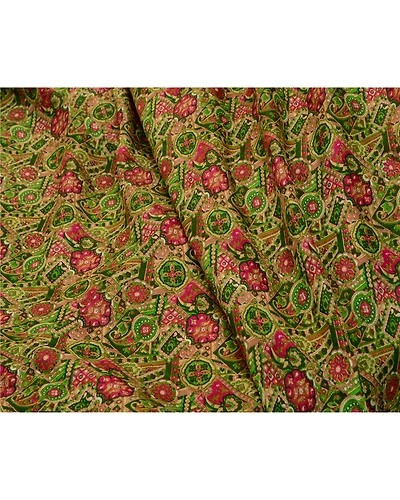 Sanskriti Vintage Sarees Green Indian Pure Silk Printed Sari Soft Craft Fabric, PR-64238-Green-Pure Silk-1