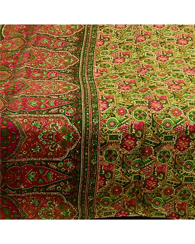 Sanskriti Vintage Sarees Green Indian Pure Silk Printed Sari Soft Craft Fabric, PR-64238-Green-Pure Silk-4