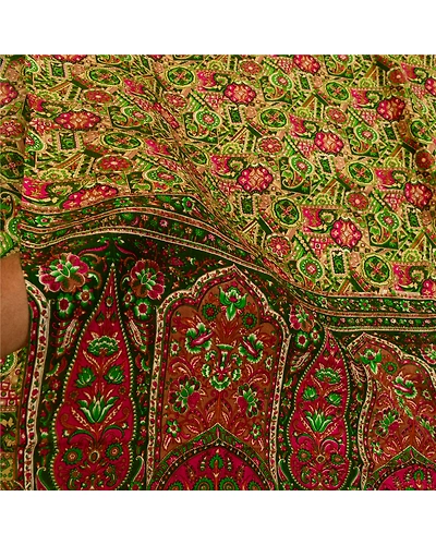 Sanskriti Vintage Sarees Green Indian Pure Silk Printed Sari Soft Craft Fabric, PR-64238-Green-Pure Silk-6