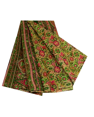 Sanskriti Vintage Sarees Green Indian Pure Silk Printed Sari Soft Craft Fabric, PR-64238-Green-Pure Silk-7