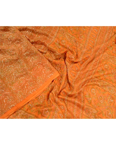 Sanskriti Vintage Sarees From India Yellow Pure Silk Printed Sari Craft Fabric, PR-64243-Yellow-Pure Silk-1