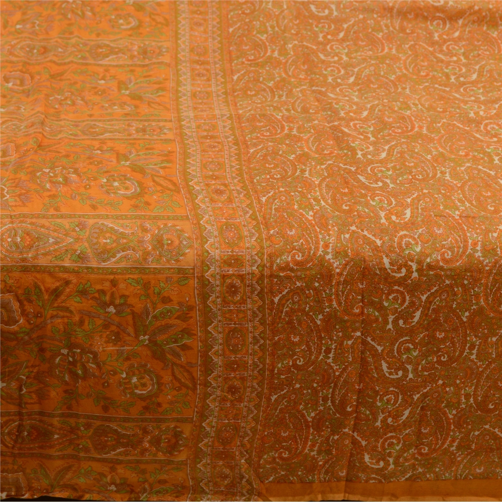 Sanskriti Vintage Sarees From India Yellow Pure Silk Printed Sari Craft Fabric, PR-64243-Yellow-Pure Silk-3