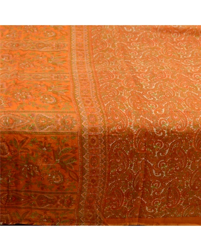 Sanskriti Vintage Sarees From India Yellow Pure Silk Printed Sari Craft Fabric, PR-64243-Yellow-Pure Silk-3