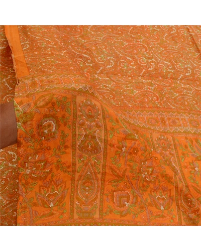 Sanskriti Vintage Sarees From India Yellow Pure Silk Printed Sari Craft Fabric, PR-64243-Yellow-Pure Silk-5