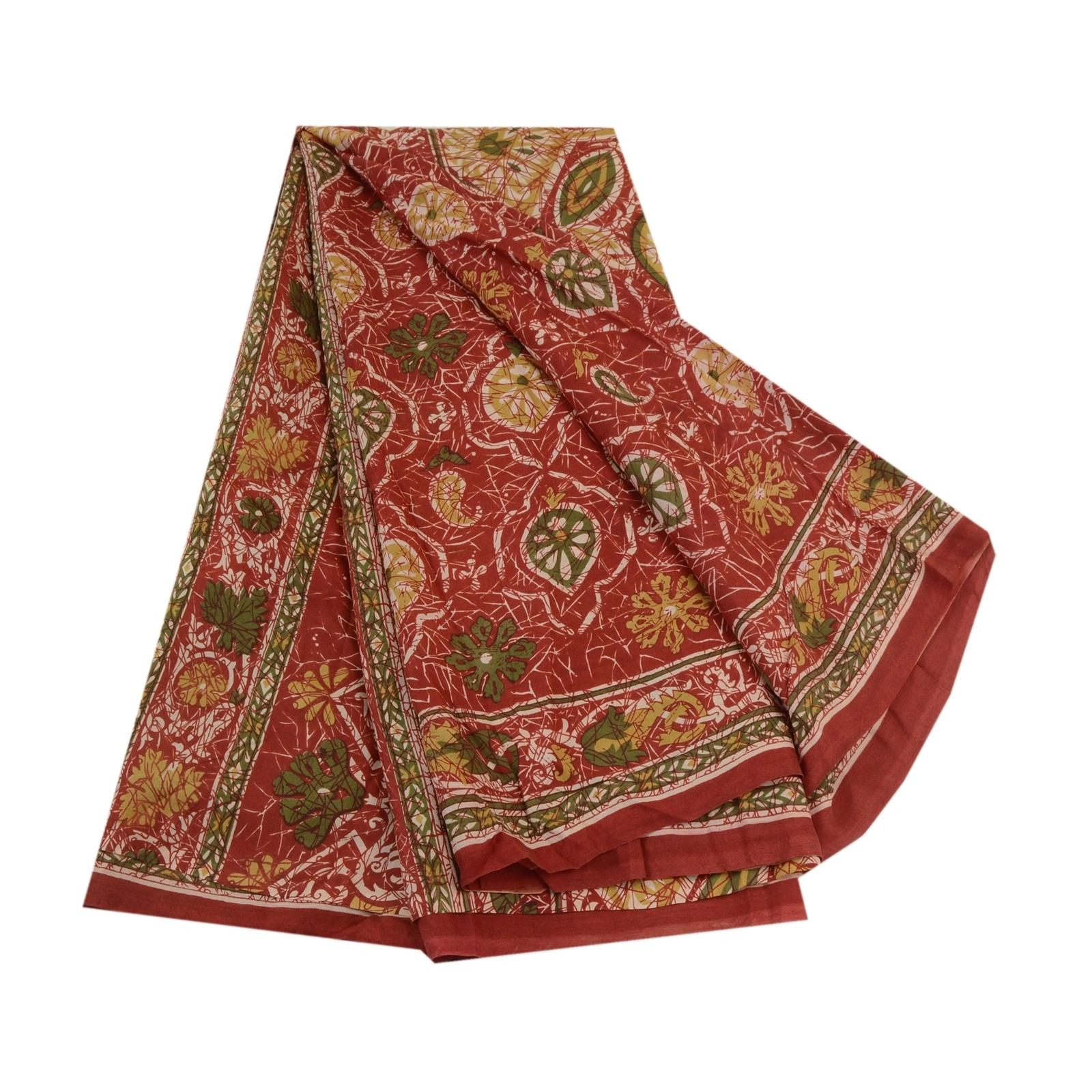 Sanskriti Vintage Sarees Dark Red Pure Silk Printed Sari Floral 5Yd Craft Fabric, PR-64246-Dark Red-Pure Silk-6