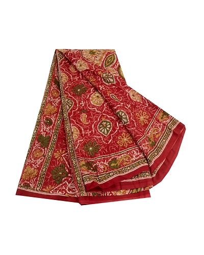 Sanskriti Vintage Sarees Dark Red Pure Silk Printed Sari Floral 5Yd Craft Fabric, PR-64246-Dark Red-Pure Silk-6
