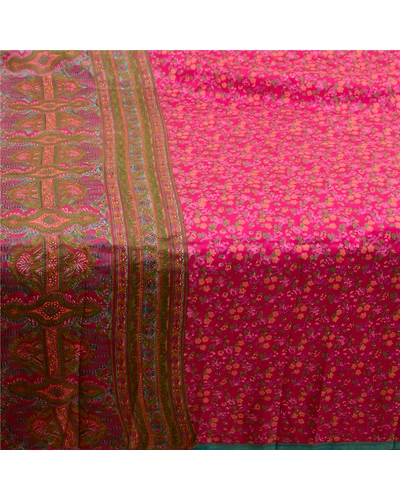Sanskriti Vintage Sarees Pink Indian Pure Silk Printed Sari Soft Craft Fabric, PR-64253-Pink-Pure Silk-3