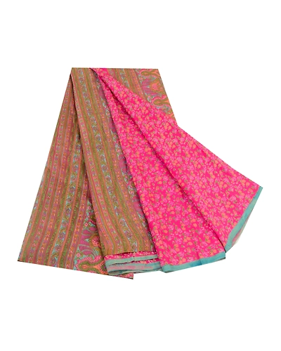 Sanskriti Vintage Sarees Pink Indian Pure Silk Printed Sari Soft Craft Fabric, PR-64253-Pink-Pure Silk-6