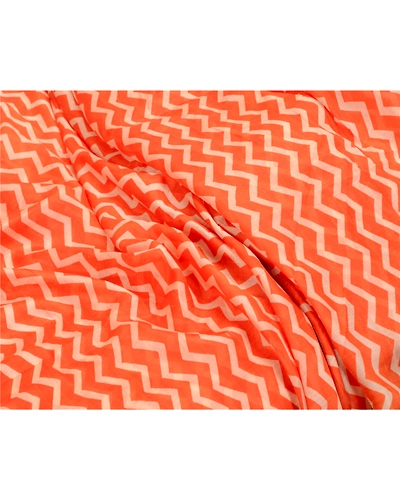 Sanskriti Vintage Sarees Orange Indian Pure Silk Printed Sari Soft Craft Fabric, PR-64255-Orange-Pure Silk-1