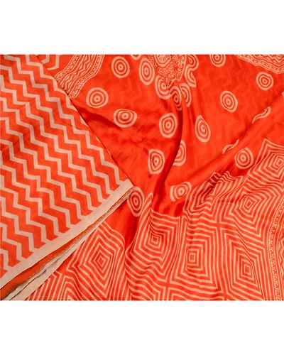 Sanskriti Vintage Sarees Orange Indian Pure Silk Printed Sari Soft Craft Fabric, PR-64255-Orange-Pure Silk-2