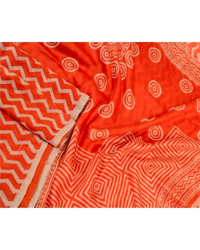 Sanskriti Vintage Sarees Orange Indian Pure Silk Printed Sari Soft Craft Fabric, PR-64255-Orange-Pure Silk-3