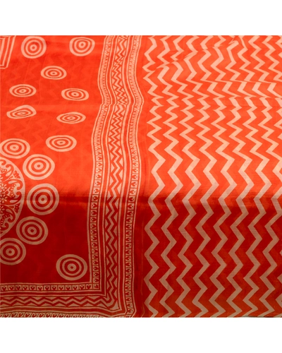 Sanskriti Vintage Sarees Orange Indian Pure Silk Printed Sari Soft Craft Fabric, PR-64255-Orange-Pure Silk-4