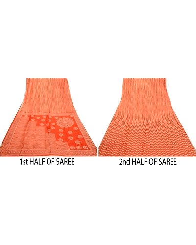 Sanskriti Vintage Sarees Orange Indian Pure Silk Printed Sari Soft Craft Fabric, PR-64255-Orange-Pure Silk-5