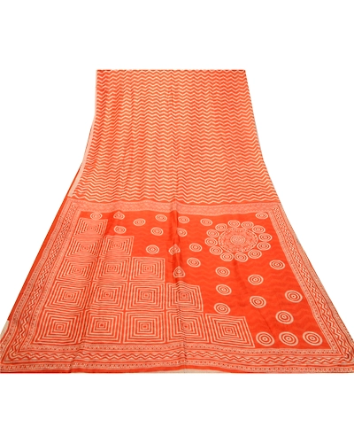 Sanskriti Vintage Sarees Orange Indian Pure Silk Printed Sari Soft Craft Fabric, PR-64255-Orange-Pure Silk-8