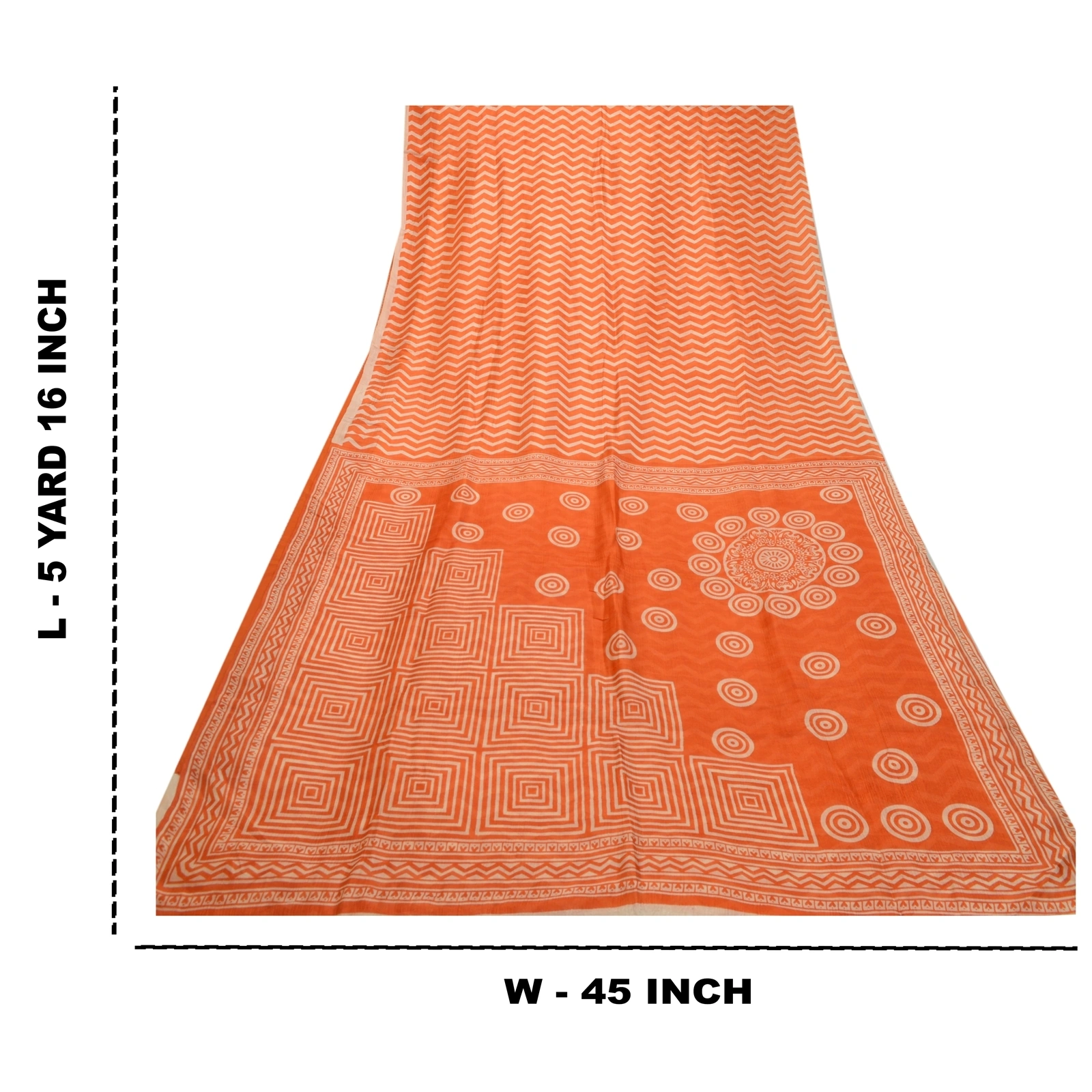 Sanskriti Vintage Sarees Orange Indian Pure Silk Printed Sari Soft Craft Fabric, PR-64255-Orange-Pure Silk-9