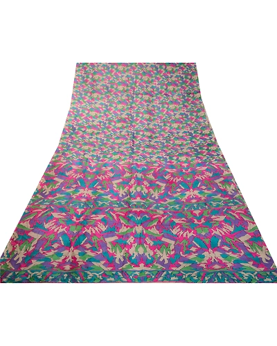 Sanskriti Vintage Sarees Multi From India Pure Silk Printed Sari Craft Fabric, PR-64263-Multi-Pure Silk-8