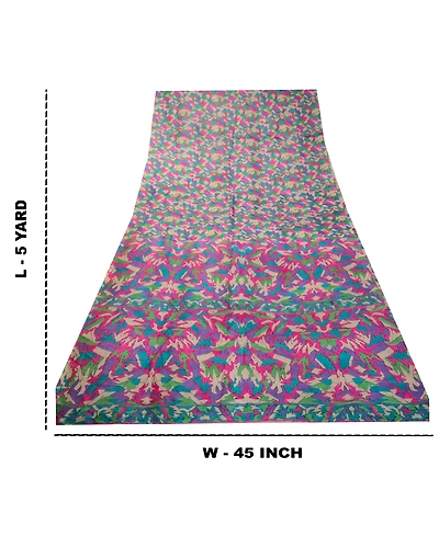 Sanskriti Vintage Sarees Multi From India Pure Silk Printed Sari Craft Fabric, PR-64263-Multi-Pure Silk-9