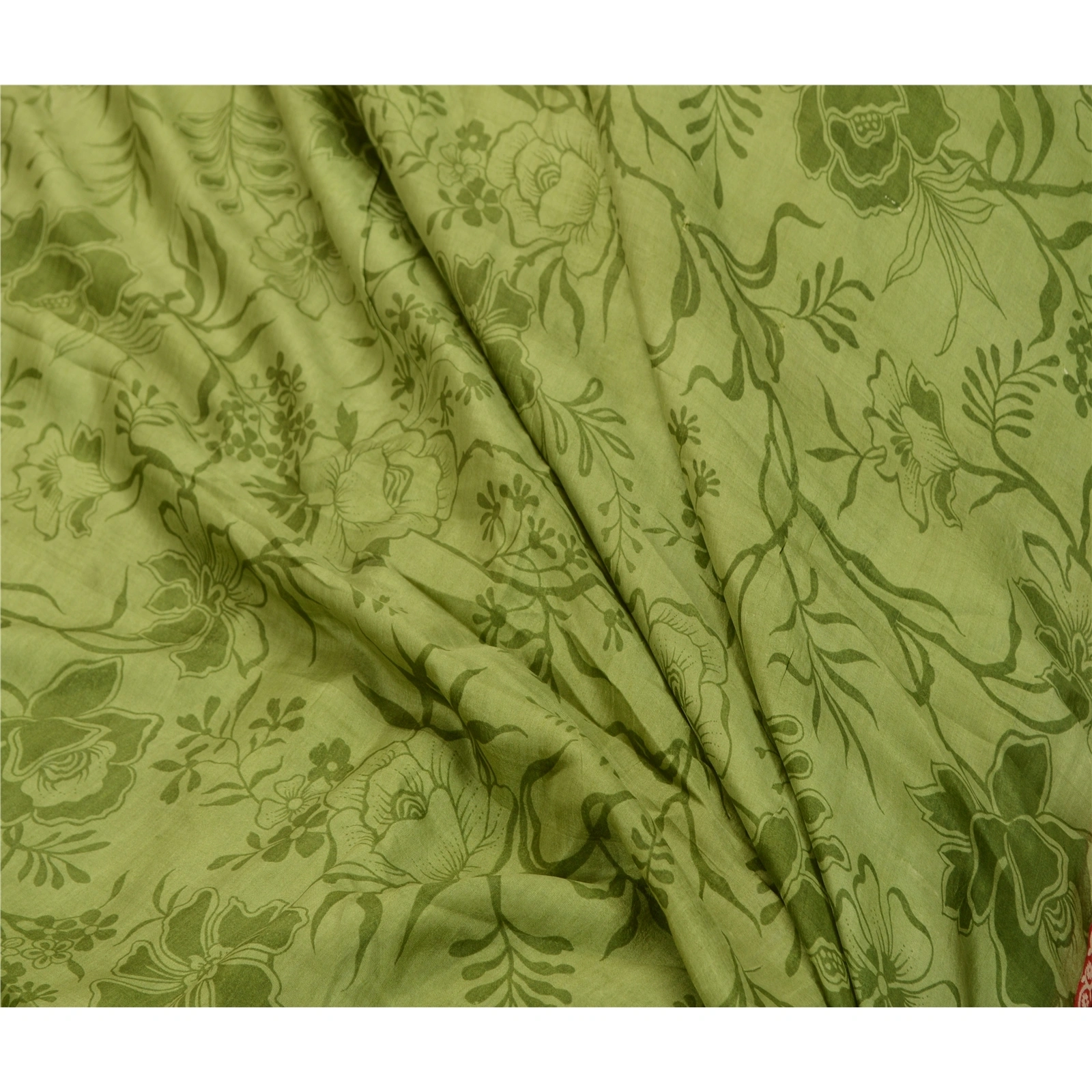 Sanskriti Vintage Sarees Green From India Pure Silk Printed Sari Craft Fabric, PR-64266-Green-Pure Silk-1