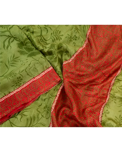 Sanskriti Vintage Sarees Green From India Pure Silk Printed Sari Craft Fabric, PR-64266-Green-Pure Silk-2