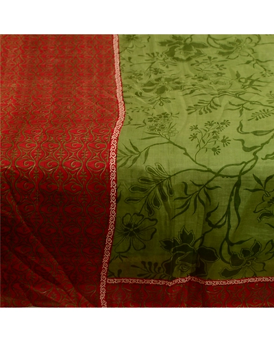 Sanskriti Vintage Sarees Green From India Pure Silk Printed Sari Craft Fabric, PR-64266-Green-Pure Silk-4