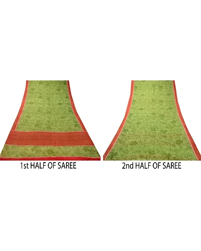 Sanskriti Vintage Sarees Green From India Pure Silk Printed Sari Craft Fabric, PR-64266-Green-Pure Silk-5