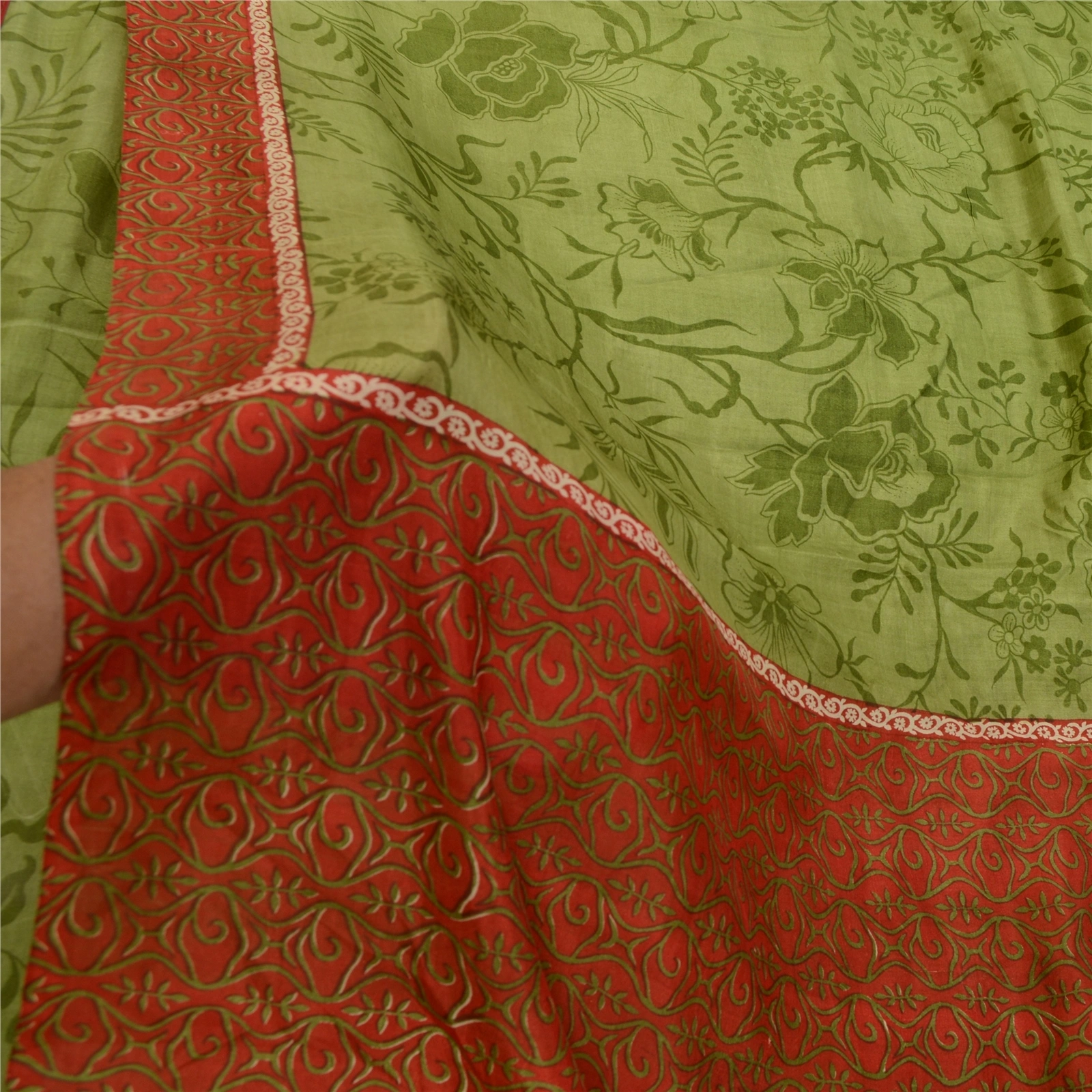 Sanskriti Vintage Sarees Green From India Pure Silk Printed Sari Craft Fabric, PR-64266-Green-Pure Silk-6