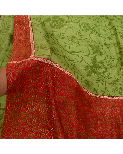 Sanskriti Vintage Sarees Green From India Pure Silk Printed Sari Craft Fabric, PR-64266-Green-Pure Silk-6