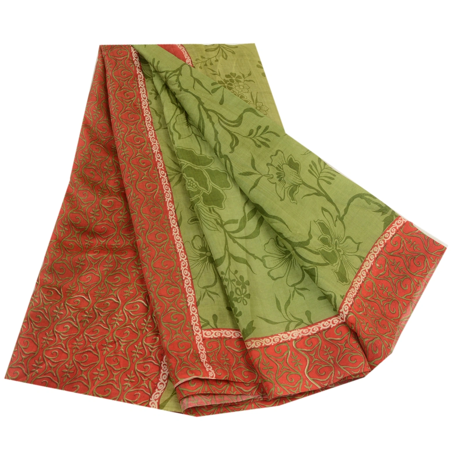 Sanskriti Vintage Sarees Green From India Pure Silk Printed Sari Craft Fabric, PR-64266-Green-Pure Silk-7