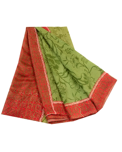Sanskriti Vintage Sarees Green From India Pure Silk Printed Sari Craft Fabric, PR-64266-Green-Pure Silk-7
