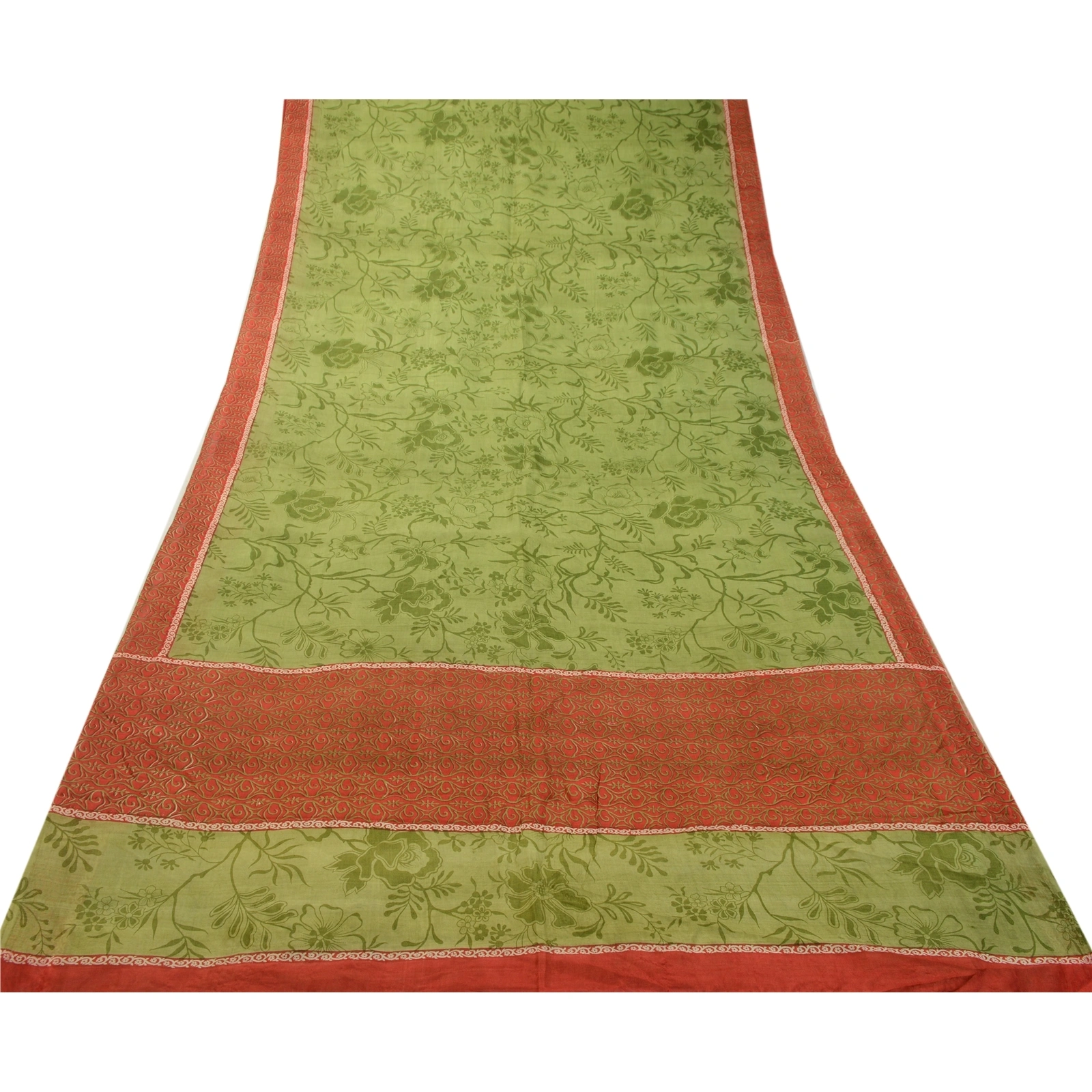 Sanskriti Vintage Sarees Green From India Pure Silk Printed Sari Craft Fabric, PR-64266-Green-Pure Silk-8