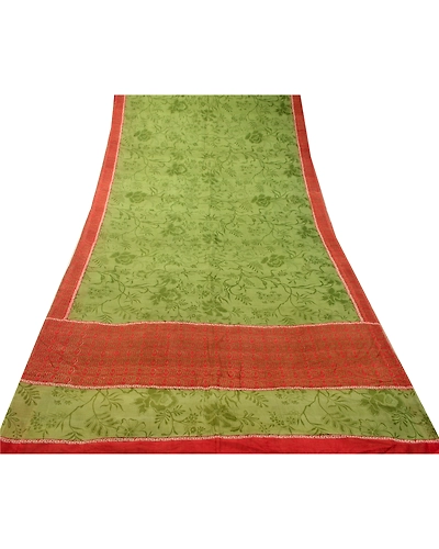 Sanskriti Vintage Sarees Green From India Pure Silk Printed Sari Craft Fabric, PR-64266-Green-Pure Silk-8