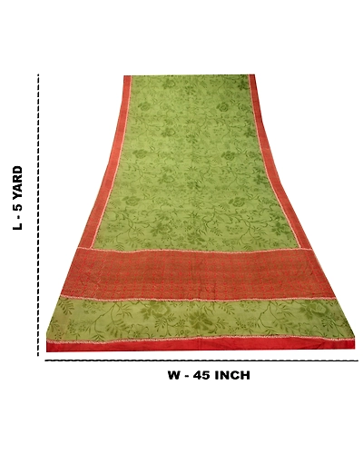Sanskriti Vintage Sarees Green From India Pure Silk Printed Sari Craft Fabric, PR-64266-Green-Pure Silk-9